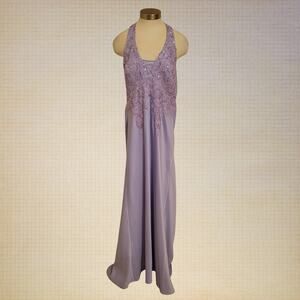 Flori Design Halter Beaded Lace Up Back Ball Gown Formal Dress Purple Womens 15